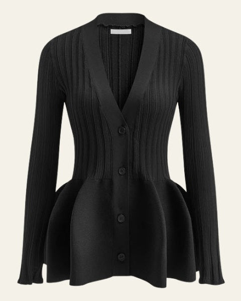 Cárdigan de Mujer de Punto Acanalado con Peplum