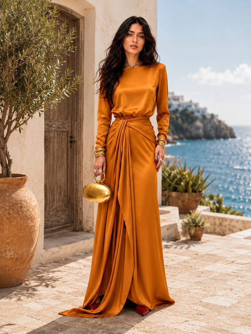 Cassandra | Vestido Largo de Mujer de Satén en Cruz