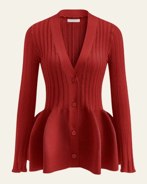 Cárdigan de Mujer de Punto Acanalado con Peplum