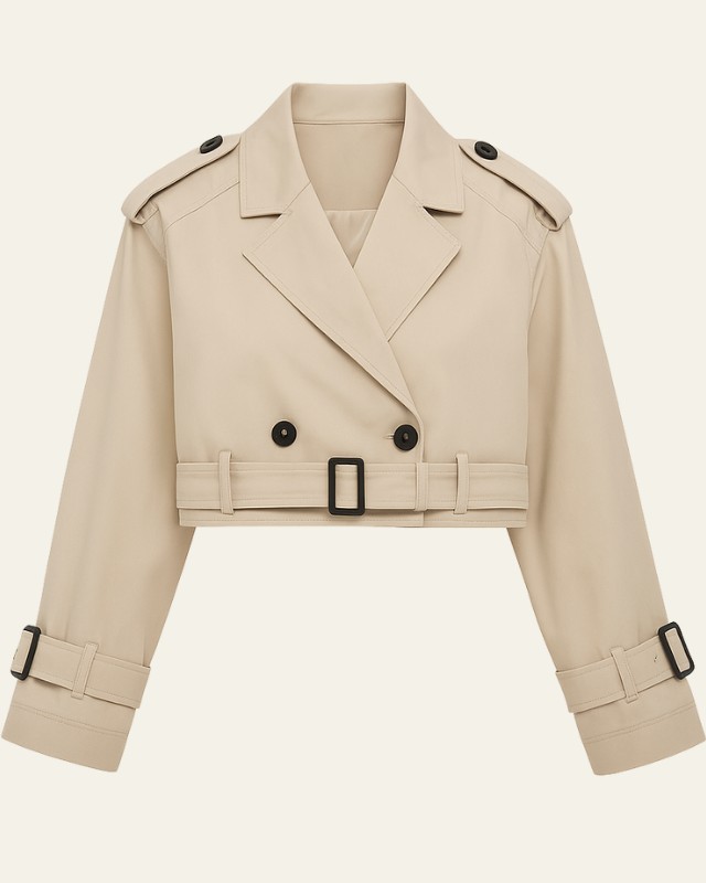 Gabardina Corta de Mezcla de Algodón para Mujer