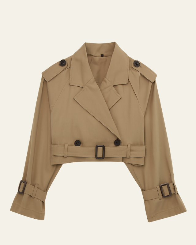 Gabardina Corta de Mezcla de Algodón para Mujer
