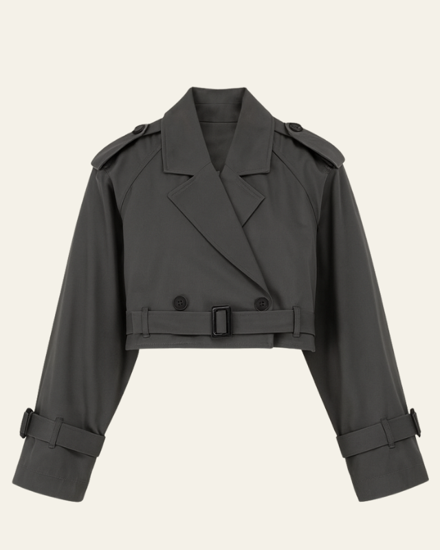 Gabardina Corta de Mezcla de Algodón para Mujer