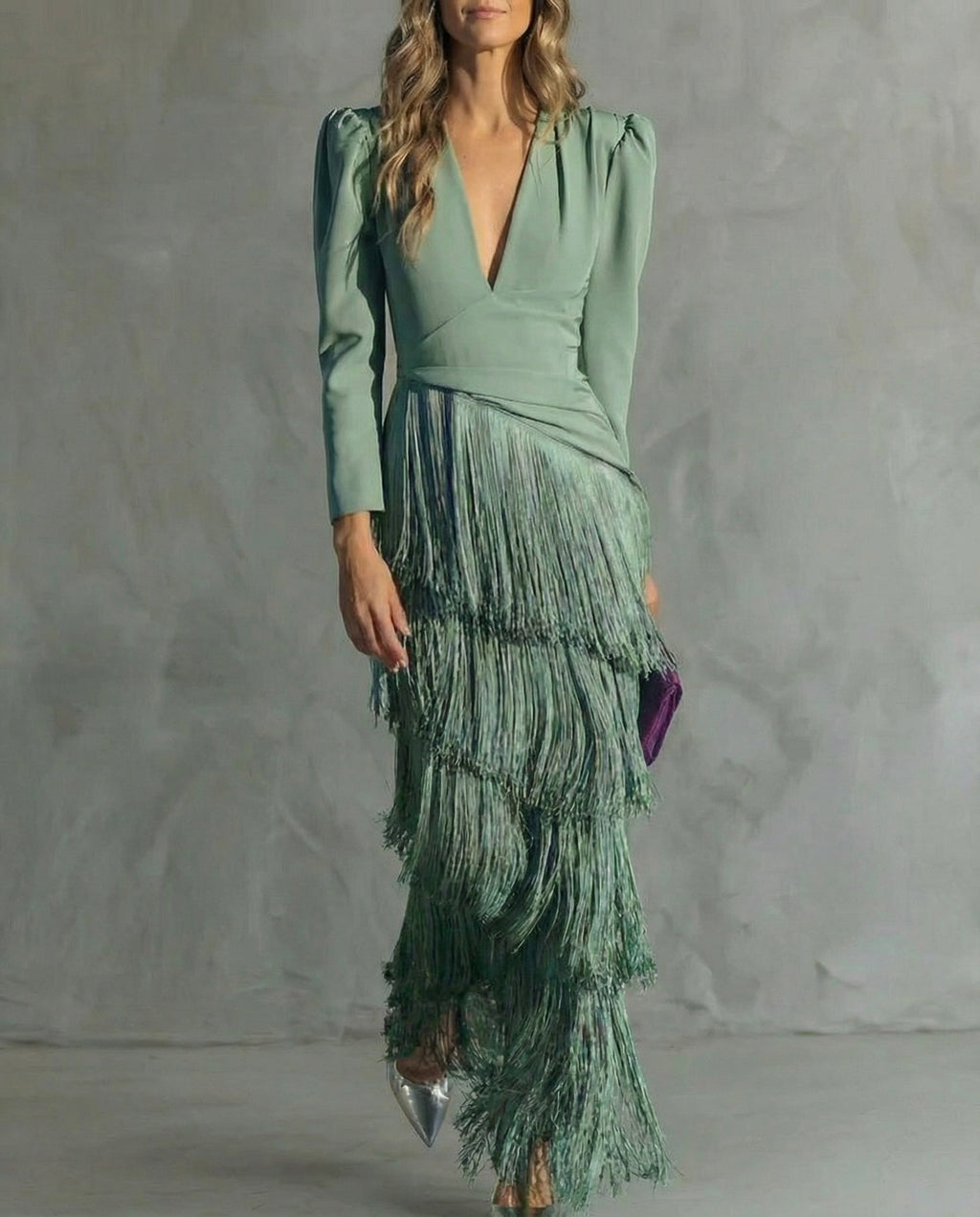 Chiara | Vestido Largo de Mujer con Mangas con Flecos