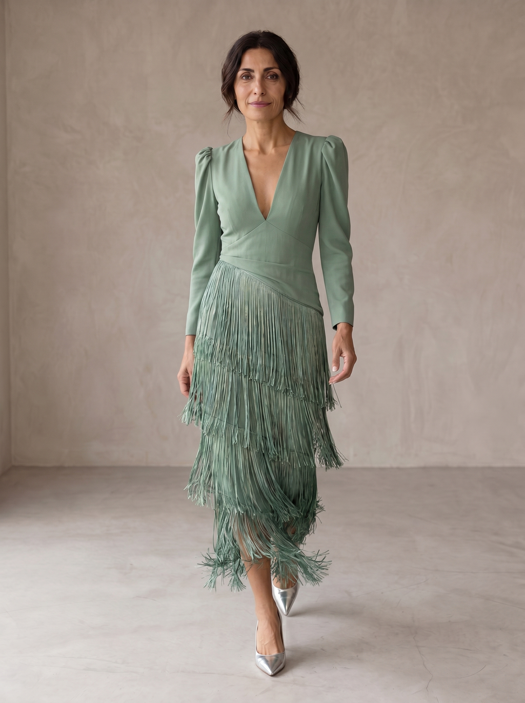 Chiara | Vestido Largo de Mujer con Mangas con Flecos