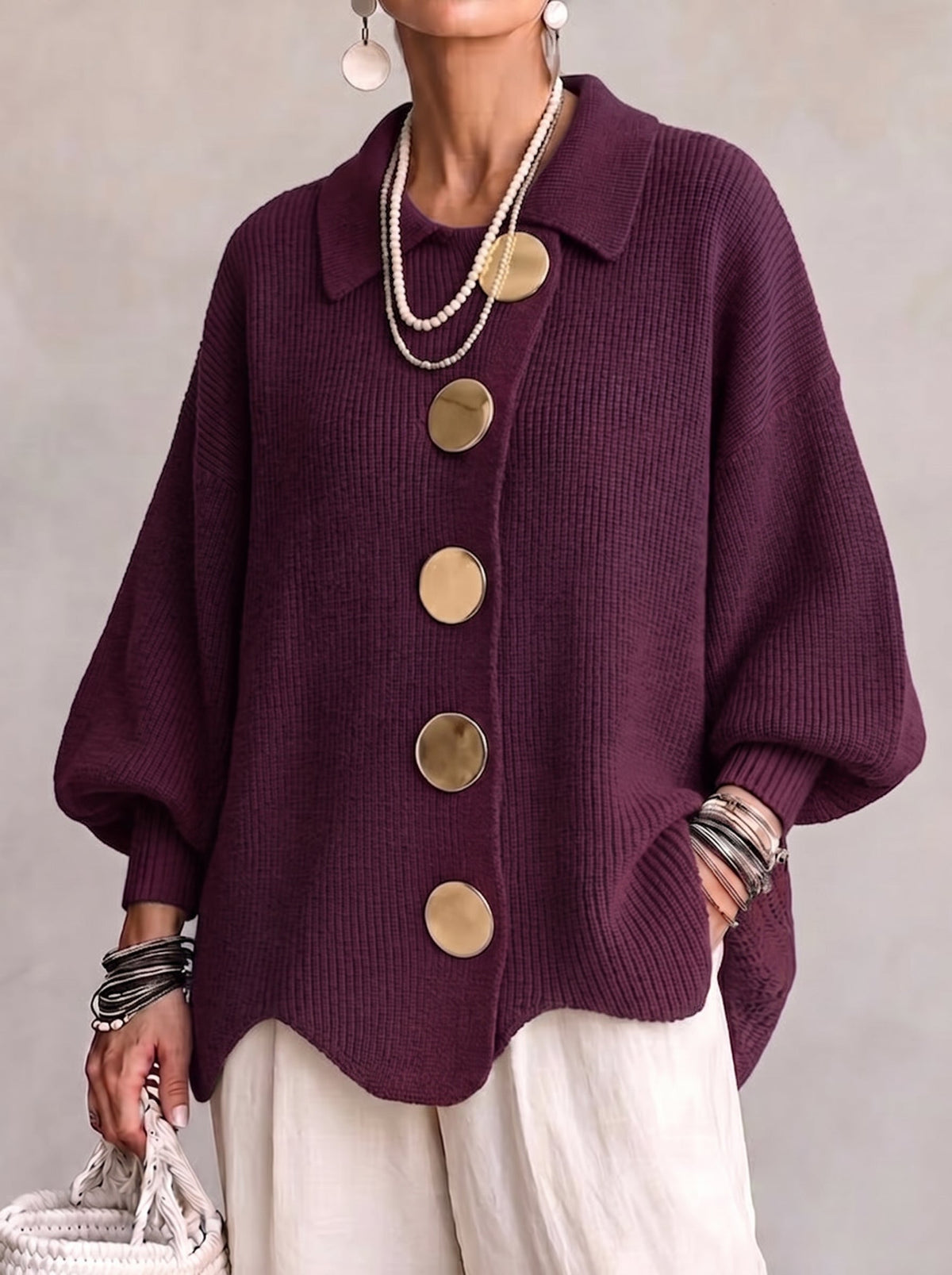 Karin | Cárdigan oversize para mujer con botones dorados