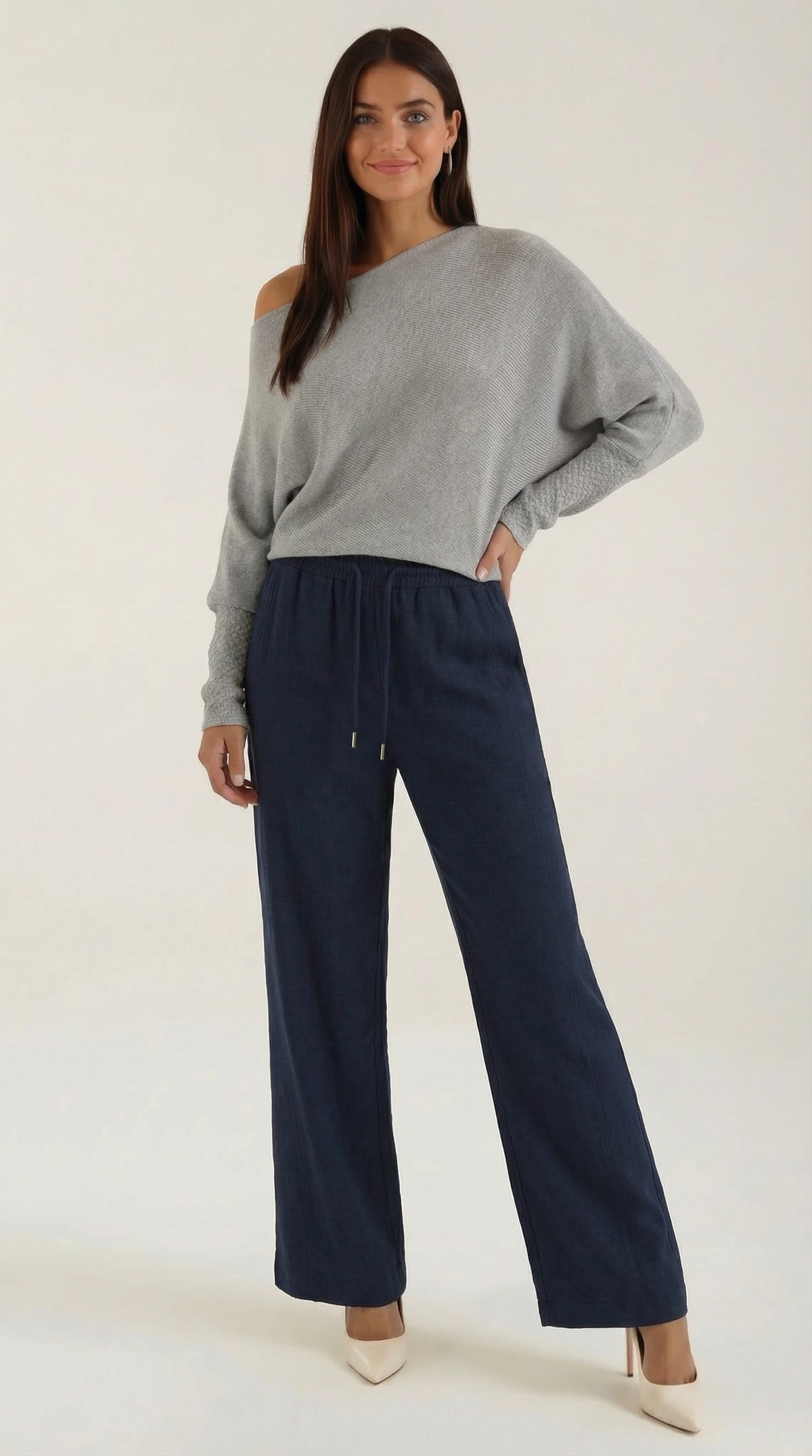 Pantalones de Mujer de Pierna Ancha con Cordón Ajustable
